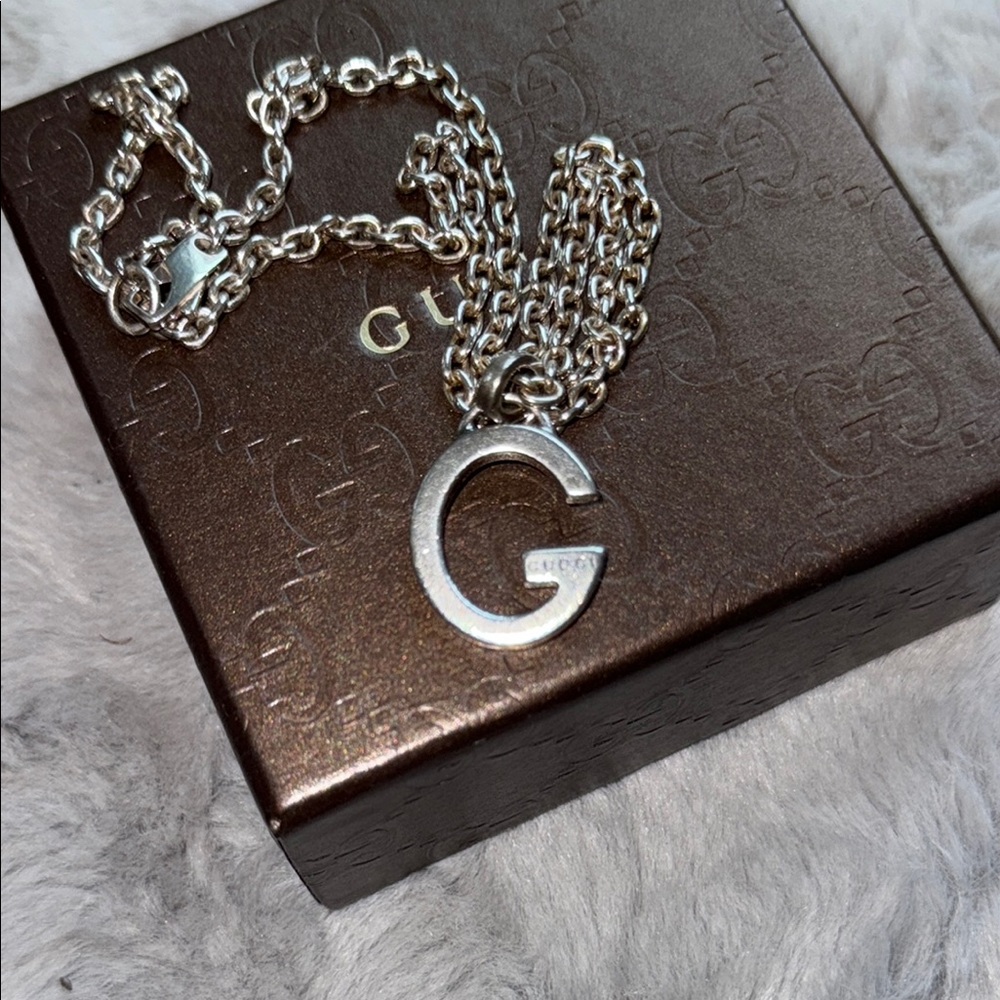 Gucci Silver Sterling Silver Necklace with Monogram Pendant